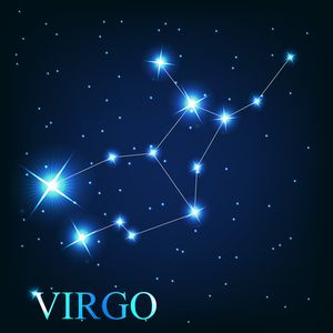 Virgo zodiac sign of the beautiful bright stars on the background of cosmic sky