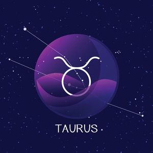 image of night starry sky with taurus or bull zodiac constellation behind glass sphere with encapsulated taurus sign and constellation name.