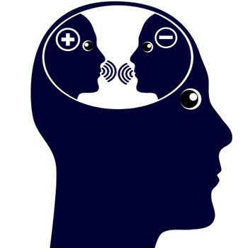The internal chatter in the brain with negative and positive thoughts 
