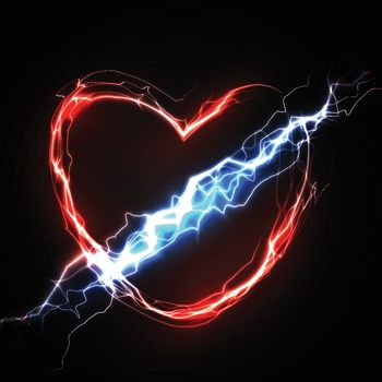Thunderbolt in heart. Love and feelings associated with love. Abstract symbol of passion and love energy. 